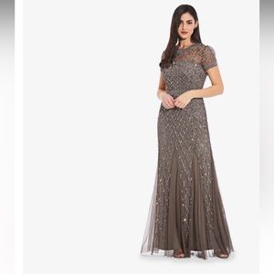 Adrianna Pappell Cap Sleeve Beaded Gown